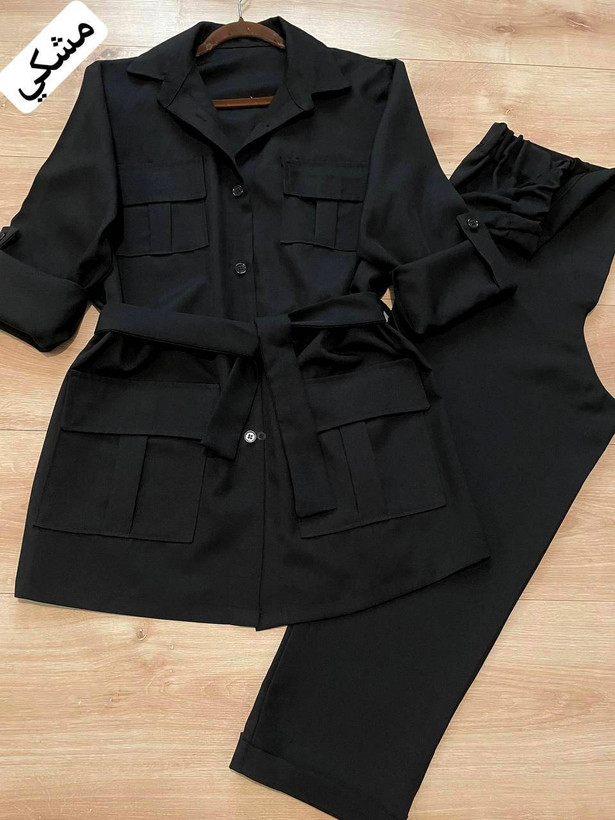 ست چهار جیب با رویه بالای زانوی چهار جیب با شلوار قدنود یشمی